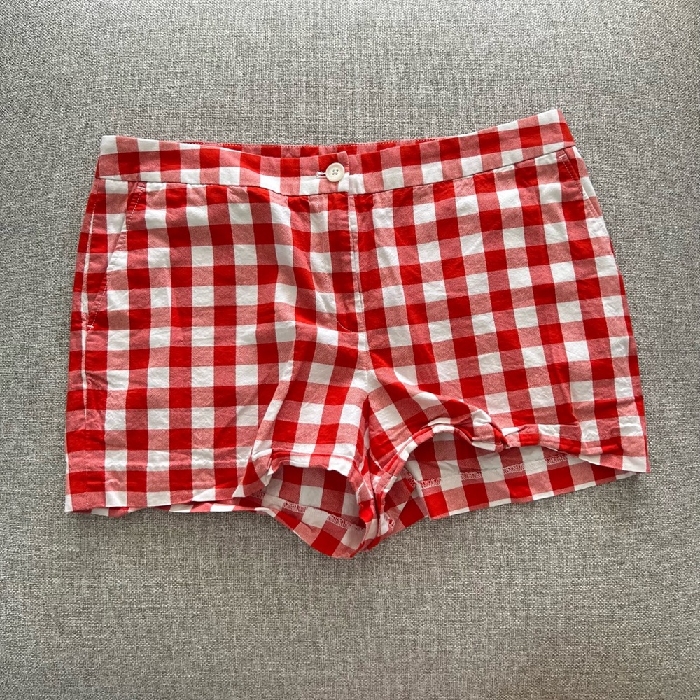 Red Linen Checkered Shorts